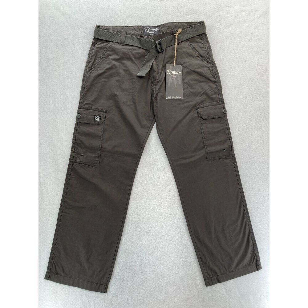 Vintage Koman Cargo Pants Mens 38x32 Relaxed Straight Gray Belted Y2K Skater